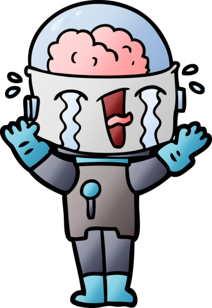 Bir insan tarafından çizilmiş ağlayan robot çizgi film.