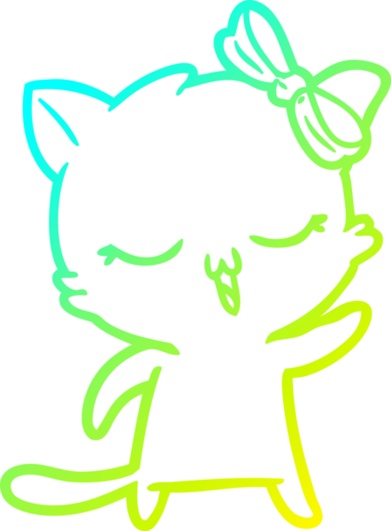 Bir insan tarafından kafasında yay olan çizgi film kedisinin soğuk gradyan çizimi