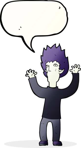 Bir insan tarafından çizilmiş, konuşma balonu olan bir vampir.