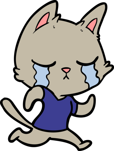 Bir insan tarafından çizilmiş ağlayan çizgi film kedisi.