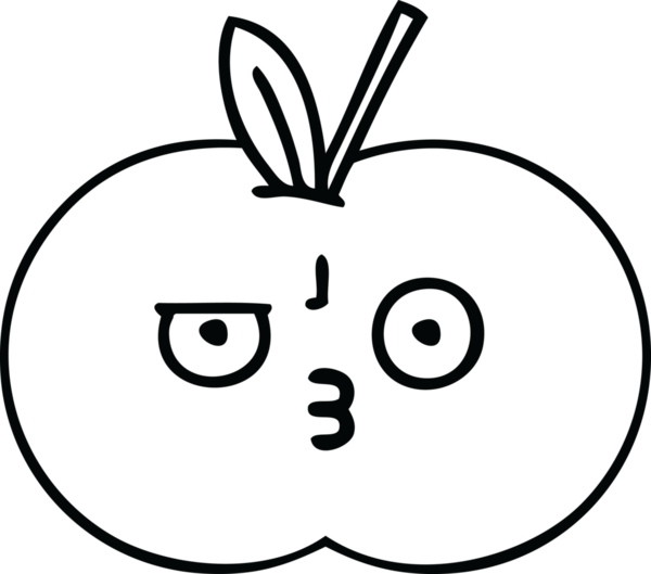 Bir insan tarafından çizilmiş sulu bir elmanın çizgi çizimi