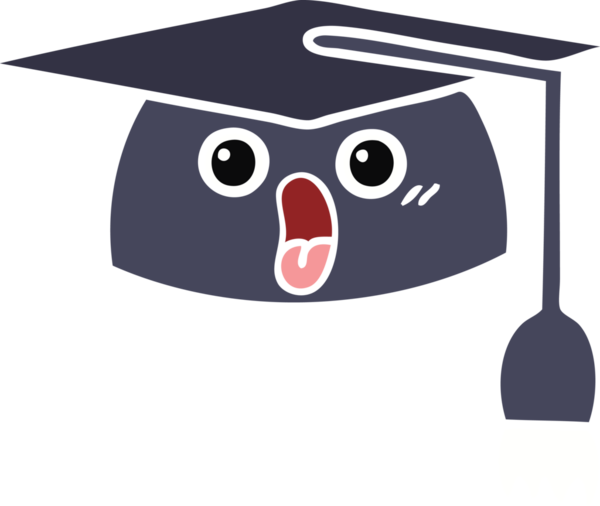 Bir insanın çizdiği mezuniyet şapkasının düz renkli retro karikatürü.