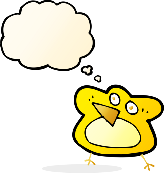 Bir insan tarafından çizilmiş düşünce baloncuklu komik Robin çizgi filmi.