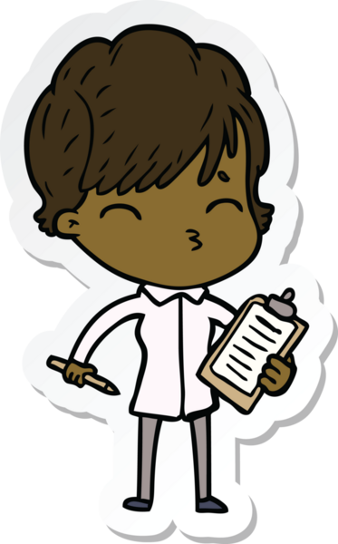 Bir insan tarafından çizilmiş bir karikatür kadının çıkartması.