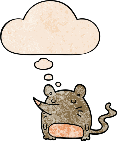 bir insan tarafından çizilmiş grunge doku biçiminde düşünce baloncuğu olan çizgi film faresi