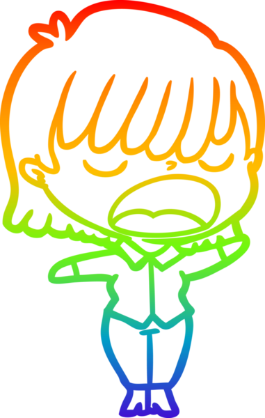 Gökkuşağı gradyan çizgi çizimi Bir insan tarafından yüksek sesle çizilen bir kadın karikatürü