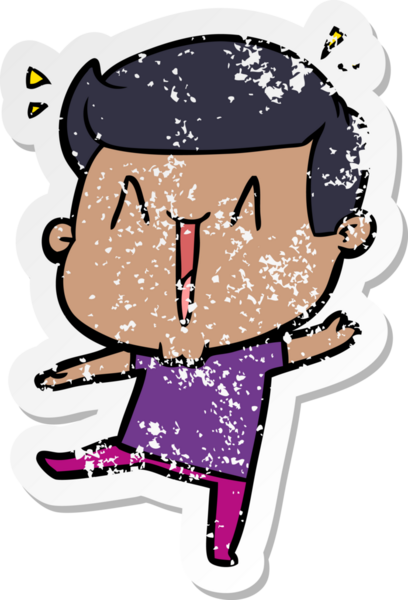 Bir insan tarafından çizilmiş heyecanlı bir karikatür çıkartması.