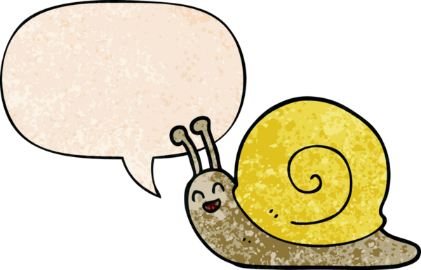 Konuşma baloncuklu çizgi film salyangozu insan tarafından çizilmiş retro doku tarzı.