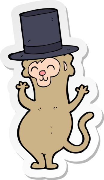 Bir insan tarafından çizilmiş silindir şapkalı maymun çıkartması.