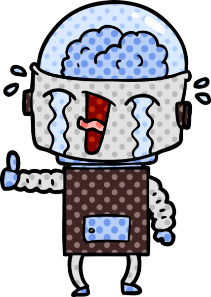 çizgi film ağlayan robot bir insan tarafından çizilmiş jestler yapıyor.