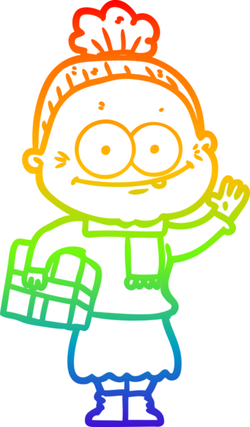 Gökkuşağı gradyan çizgi çizimi Bir insan tarafından çizilmiş mutlu yaşlı kadın