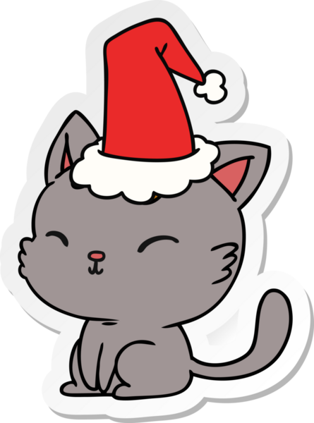 Bir insan tarafından çizilmiş kawaii kedisinin el çizimi Noel çıkartması.