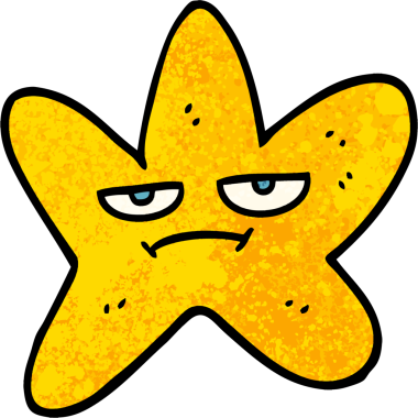 Grunge desenli çizim çizgi film yıldızı balığı bir insan tarafından çizildi.