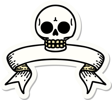 Bir insan tarafından çizilmiş kafatasının pankartıyla dövme stili etiketi
