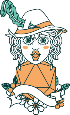 Retro Dövme Tarzı Elf Ozan Karakteri Bir insan tarafından çizilmiş doğal 20