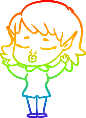 Gökkuşağı gradyan çizgisi bir insan tarafından çizilmiş güzel bir elf kızı çizimi