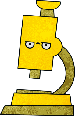 Bir insan tarafından çizilmiş mikroskobun retro grunge desen karikatürü