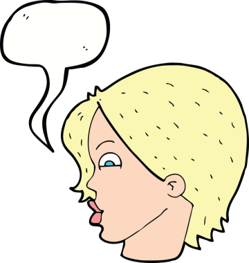 Bir insan tarafından çizilmiş konuşma baloncuğu olan bir kadın yüzü.