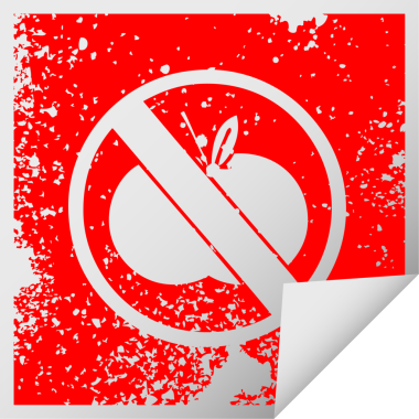 Bir insan tarafından çizilmesine izin verilmeyen meyvenin kare soyma etiketi.