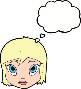 Bir insan tarafından çizilmiş düşünce baloncuklu kadın yüzü.