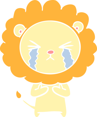 Bir insan tarafından çizilmiş düz renkli karikatür ağlayan aslan