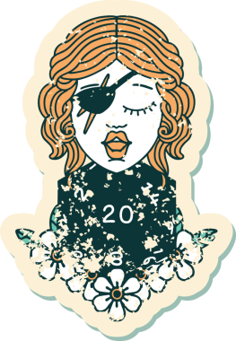 Bir insan tarafından çizilmiş doğal yirmi zarlı bir dolandırıcının grunge etiketi.