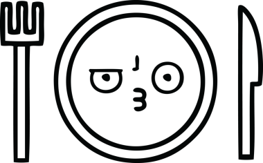 Bir insan tarafından çizilmiş bir yemek tabağının karikatürü.