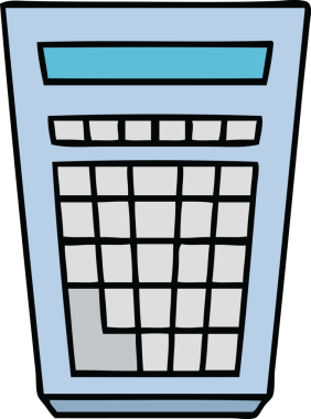 Bir insan tarafından çizilen el çizimi tuhaf çizgi film hesap makinesi