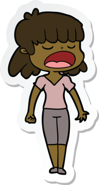 Bir insan tarafından çizilmiş yüksek sesle konuşan bir karikatür kadının çıkartması.