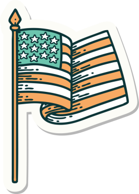 Amerikan bayrağının geleneksel stiliyle bir insan tarafından çizilmiş dövme çıkartması.