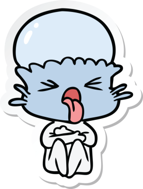 Bir insan tarafından çizilmiş garip bir uzaylı çizgi film çıkartması.