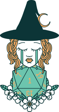 Retro Dövme Tarzı Ağlayan İnsan Cadı Doğal bir D20 zar atışıyla Bir insan tarafından çizilmiş