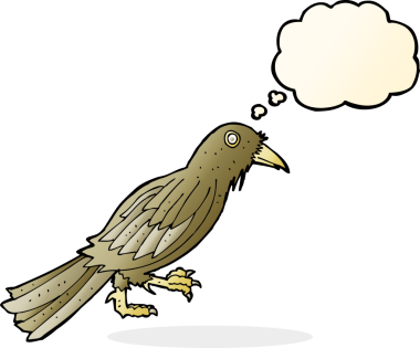 Bir insan tarafından çizilmiş düşünce baloncuklu karga.