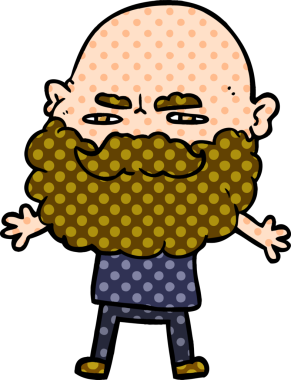 Bir insan tarafından çizilmiş sakallı bir çizgi film adamı.