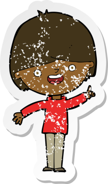 Bir insan tarafından çizilen mutlu çocuk çizgi filminin kederli retro yapıştırması.