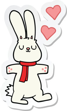 Bir insan tarafından çizilmiş çizgi film tavşanı çıkartması.