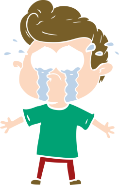 Bir insan tarafından çizilmiş düz renkli çizgi film ağlayan adam.