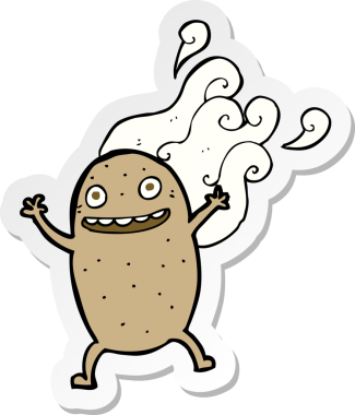 Bir insan tarafından çizilmiş mutlu patates karikatürü.