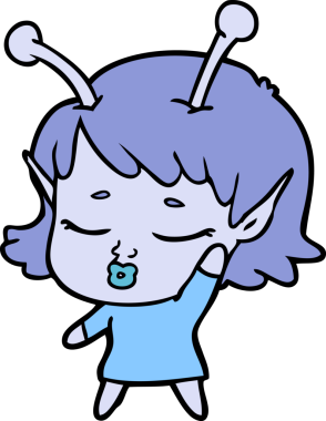 Bir insan tarafından çizilmiş sevimli uzaylı kız çizgi filmi.