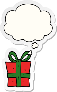 Düşünce baloncuklu çizgi film hediyesi. Bir insan tarafından çizilmiş bir çıkartma.