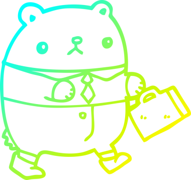 Bir insan tarafından çizilmiş iş kıyafetleri içindeki çizgi film ayısının soğuk gradyan çizimi