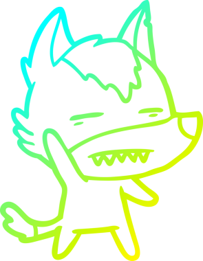 Bir insan tarafından çizilmiş dişleri gösteren bir kurt çizgi çizimi.