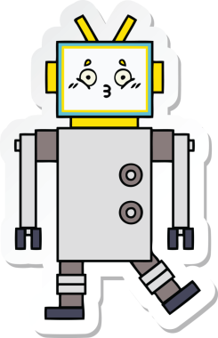 Bir insan tarafından çizilmiş şirin çizgi film robotunun çıkartması.