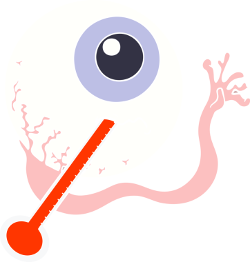 Bir insan tarafından çizilmiş düz renk çizgi film hasta gözü.