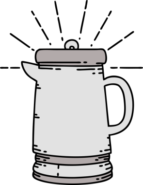 Bir insan tarafından çizilmiş geleneksel dövme stili bir kahve demliğinin çizimi