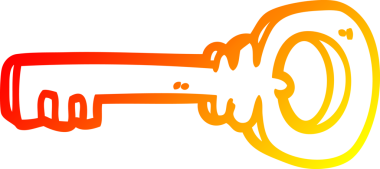 Bir insan tarafından çizilen altın anahtarın sıcak çizgi çizimi