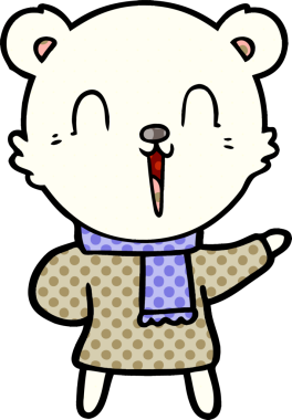 Bir insan tarafından çizilmiş mutlu kutup ayısı çizgi filmi.