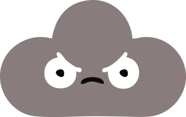 Bir insan tarafından çizilmiş bir fırtına bulutunun düz renkli retro karikatürü