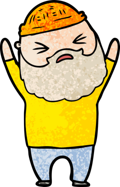 Bir insan tarafından çizilmiş sakallı bir çizgi film adamı.