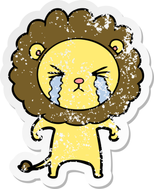 Bir insan tarafından çizilmiş ağlayan bir aslanın dertli çıkartması.